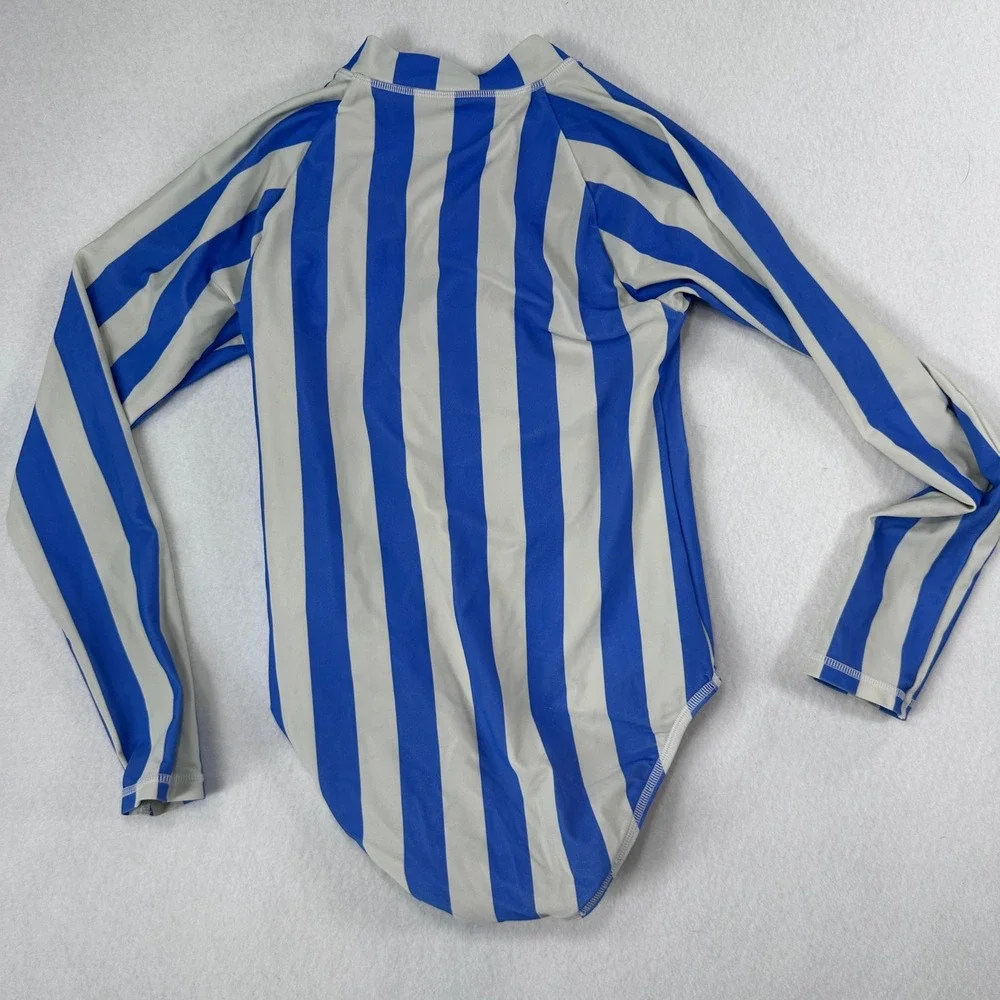Crewcuts Girls Rash Guard Swimsuit Striped Long Sleeve UPF 50+ Blue Size 10 NWOT